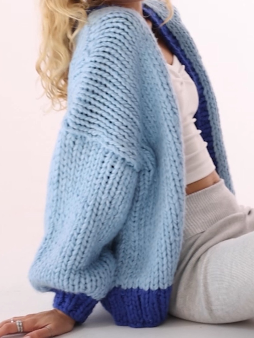 Chic Nation Light Blue Cardigan with Purple Trim - Picture 4 of 4